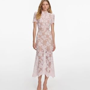 Self-Portrait Blush Pink Floral Lace Midi Dress
